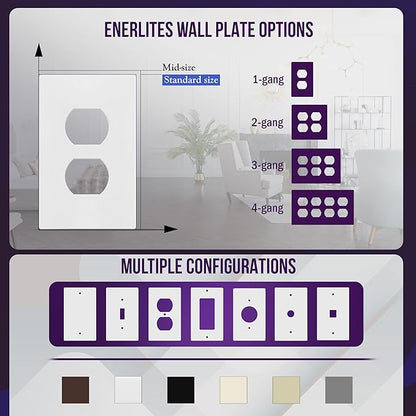 ENERLITES Screwless Duplex Wall Plates, Child Safe Receptacle Outlet Covers, Standard Size, 1-Gang 4.68"x 2.93", Unbreakable Polycarbonate Thermoplastic, UL Listed, SI8821-W-5PCS, Glossy, White