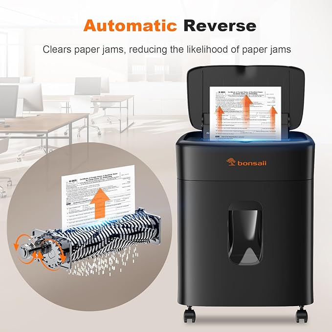 Bonsaii 100 Sheets Auto Feed Paper Shredder, Up to 30 Minutes Shredders for Home Office Use, Micro-Cut Heavy Duty Shredder / 4.2 Gallons/Security Level P-4 (C231-D)