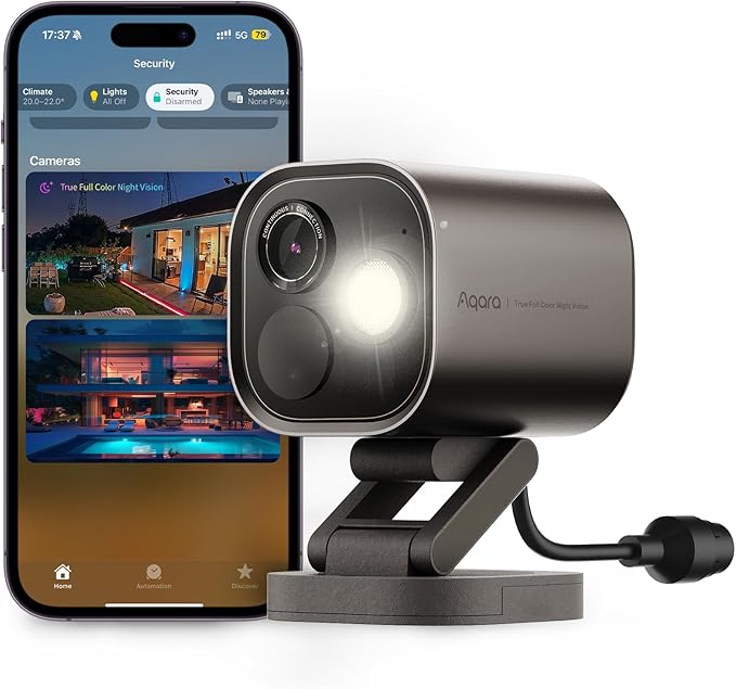 Aqara 4MP Camera Hub G5 Pro PoE, True Color Night Vision Security Camera Outdoor, HomeKit Secure Video, Thread Border Router, Local Detection, Thread/Zigbee, Supports Alexa, Google, Smartthings, Gray