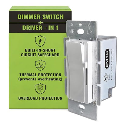 Select LED 60W 24V DC Driver and Dimmer Light Switch, 120VAC Decora Dimmer Switches for LED Lights, Preset Dimmer with On/Off 3-Way Switches