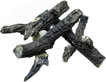 Electric Fireplace Logs, Realistic Synthetic Resin Log Decoration for Indoor Electric Fireplaces Flame w/ 5 Brightness, Thermostat, 750W/1500W, Black