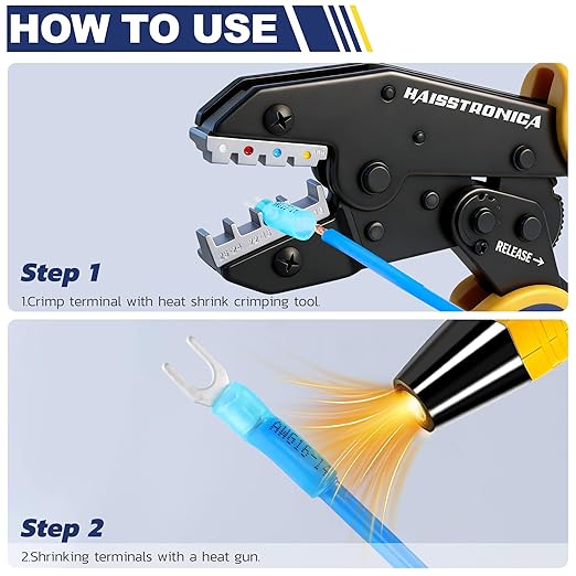 haisstronica 120PCS Heat Shrink Fork Spade Connectors #10 Waterproof Marine Grade Fork Terminal Connectors U-Type Yellow 12-10 Gauge