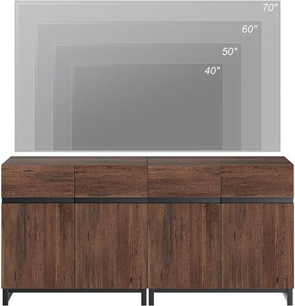 Wampat Modern TV Stand for up to 70 inch TVs, 2 in 1 Entertainment Center with Adjustable Shelves and Metal Base for Living Room, Bedroom, Brown
