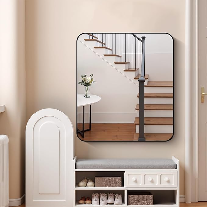 FORBATH Bathroom Mirror 36x40 Inch, Large Rectangular Wall Mirror with Black Aluminum Frame, Rounded Corners, Horizontal or Vertical Mount for Bathroom, Bedroom, Entryway