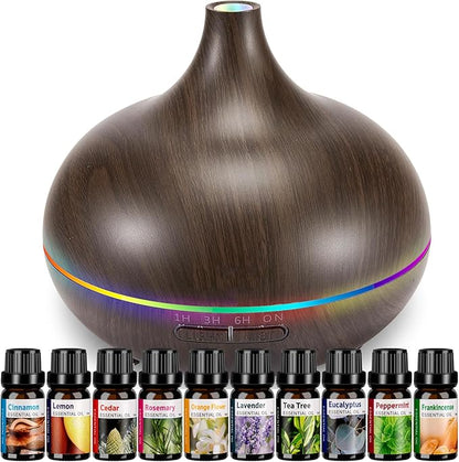 Aromatherapy Essential Oil Diffuser Set - 550ML Ultrasonic Humidifier for Large Rooms - Vaporizer and Aroma Diffuser for Home Bedroom