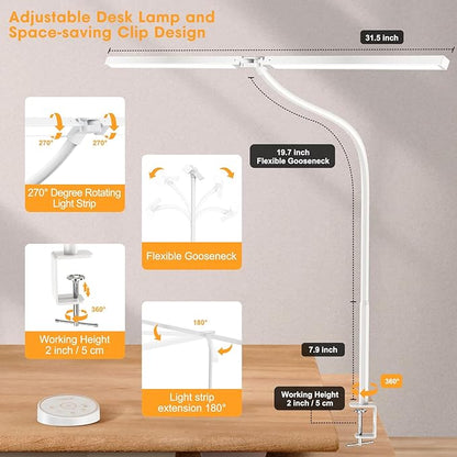 Pzloz Led Desk Lamp for Office Home - Eye Caring Architect lamp with Clamp,Dual Screen Computer Monitor Work Smart Light: 24W 5 Color Flexible Adjustable Lighting Table Lamp for Study Drafting Beige