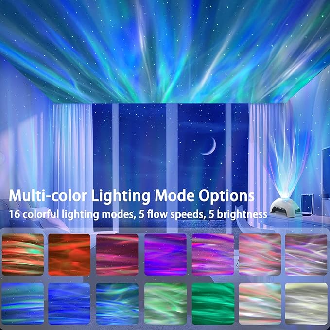 Star Projector, AIRIVO Galaxy Projector Northern Lights, Aurora Projector & Music Speaker & White Noise, Night Light Projector for Kids Adults, for Bedroom, Room Decor, Party, Ceiling(White)