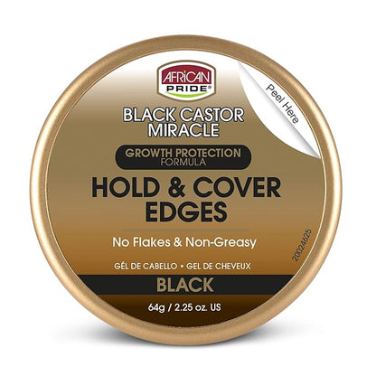 African Pride Black Castor Miracle Hold & Cover Edges Hair Gel with Black Castor Oil & Coconut Water Edge Control for Braids, Locs, Slick Styles & Strong Hold 2.25oz