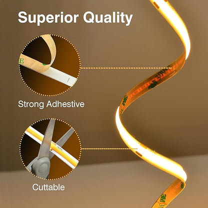 Pandery COB LED Strip Lights Warm White,24V Dimmable led Light Strip KIT with Remote and app Control,2700K 25FT/7.5m 8mm Wide Ra>90 Cuttable Flexible Strip Lights for Bedroom,Wardrobe,Cabinet
