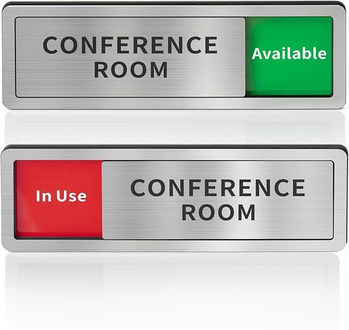 Conference Room Office Door Signs Do Not Disturb, In Use/Available Slider Sign for Home Office Wellness Conference Vacant Occupied Privacy Sliding Door Sign，Brushed Silver