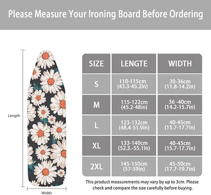 ZCFYGDX Breathable Ironing Board Cover,Resist Scorch Polyester & Staining,Wear & Soil Resistant Covers, Easy Installation 3 Fasteners,Elastic Edges (15 x 48 inch) Oil Painting White Daisy Print