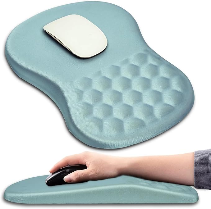 Hokafenle Ergonomic Mouse Pad Wrist Support with Massage Design, Wrist Rest Pain Relief Mousepad with Memory Foam&Non-Slip PU Base, Mouse Pads for Wireless Mouse & Desk (12x8 inch,Light Blue)