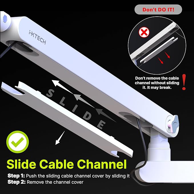 IXTECH White Microphone Boom Arm Stand Low Profile Boom Arm Adjustable Mic Stand with Built In Cable Management 360° Swivel Mic Arm.