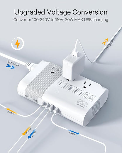 DOACE 220v to 110v Voltage Converter for European Travel: Max 500W Pure Sine Wave Voltage Converter US to Europe - 220 to 110 International Power Adapter Plug Combo Step Down Transformer White