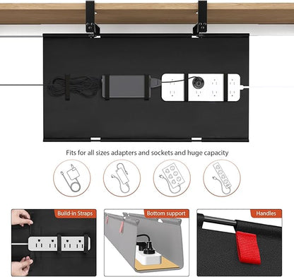 Univivi No Drill Under Desk Cable Management Tray, 28" Cord Organizer for Table, Clamp/Screw Mount Desk Cable Management, Premium Fabric Cable Management Tray for Office, Home
