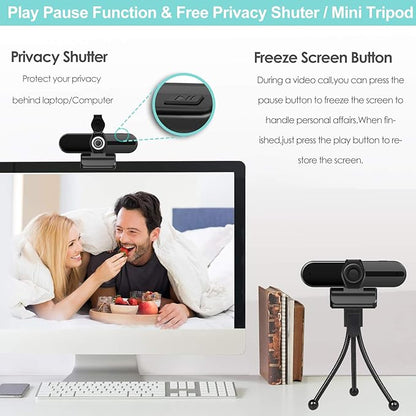 UHD 4K Webcam with Microphone: 8MP USB Computer Web Camera with Privacy Shutter and Tripod, External Webcam Pro Streaming Webcams PC Cam w/Mic Noise Reduction for Winsdows Mac OS Desktop Laptop