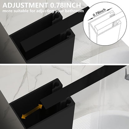 Bathroom Shower Door Screen, 34 in. W x 74 in. H Single Panel Frameless Shower Screen with Tempered Glass, for Bathroom and Bathtub, Smoked Gray Shower Door Screen with Matte Black Rods