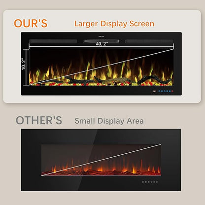 45" WiFi Electric Fireplace Inserts, Recessed and Wall Mounted Fireplace Heater W/Adjustable Flame Color & Brightness, Thermostat, 9H Timer, App and Remote Control, 750/1500W