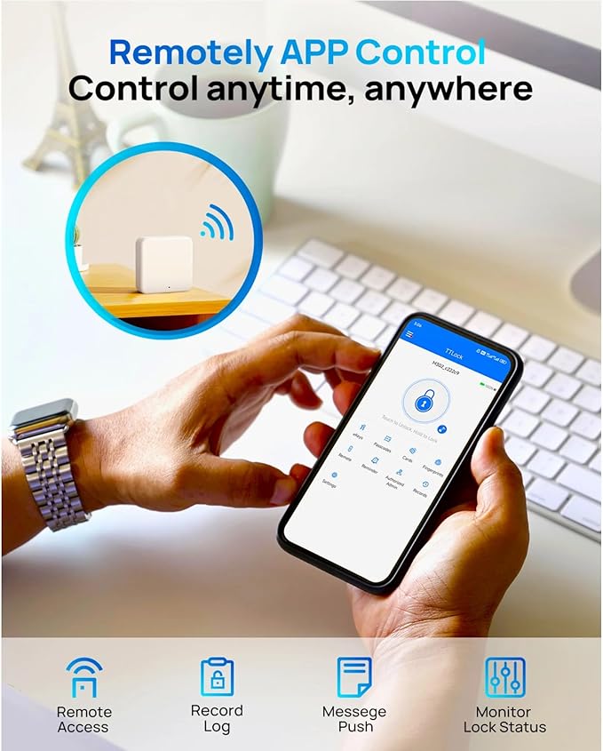 WiFi Smart Keyless Entry Door Lock Set w/Front Door Handle, 0.1s Fingerprint Biometric Unlock, APP/Passcodes/Cards Control, Auto Lock Keypad Deadbolt, Easy Install for Entry Bedroom