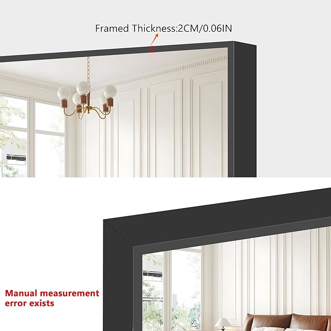 48x24In Black Bathroom Mirror for Wall, Rectangle Mirrors with Metal Frame, Bathroom Rectangular Mirror Modern Wall Mirror for Bedroom Living Room, Entryway Hangs Horizontal or Vertical
