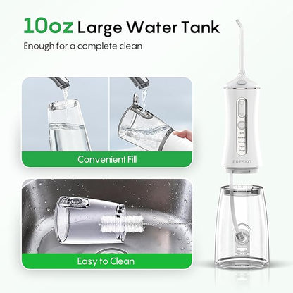 FRESKO Water Dental Flosser with Constant Pressure Technology - Portable Electric Flosser with 50-Day Battery, 10oz Tank, IPX7 Waterproof, 4 Modes & 5 Tips for Deep Oral Clean