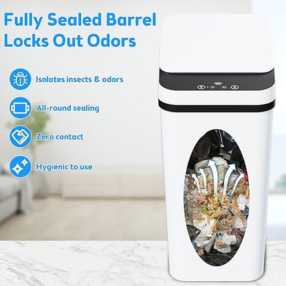 KOEYLE 2 Pack 2.2 Gallon Automatic Touchless Garbage Can, Small Motion Sensor Smart Trash Can, Slim Waterproof Trash Bin for Bedroom, Bathroom, Office, Living Room, White