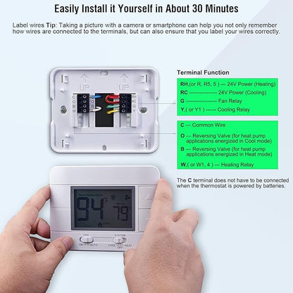 Upgraded Non Programmable Thermostats for Home 1 Heat/1 Cool Single Stage System, with Temperature & Humidity Monitor and Large Green LCD