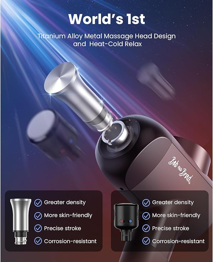 BOB AND BRAD X6 Pro Max Massage Gun with Heat-Cold and Metal Head Therapy, Percussion Deep Tissue Massager Gun for Athletes, Electric Muscle Massage Gun with 6 Replacements