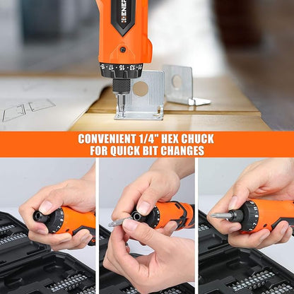ENERTWIST 8V Cordless Electric Screwdriver, 82pcs 10Nm Max Fast Rechargeable Screwdriver Set with 1Hr Charger and Accessory Kit in Carrying Case, 21+1 Cluth, Dual Position Handle, ET-CS-8K