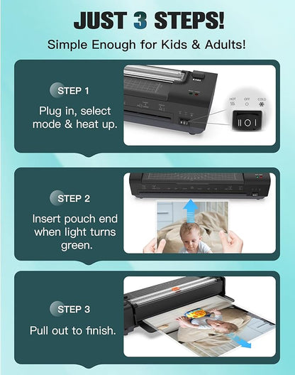 13 Inch Laminator Machine with Auto Paper Feed, Never Jam A3 Thermal & Cold Lamination, 20 Laminating Sheets, 10-in-1 Laminator with Cutter, Trimmer & Corner Rounder for Office School Home Use Black