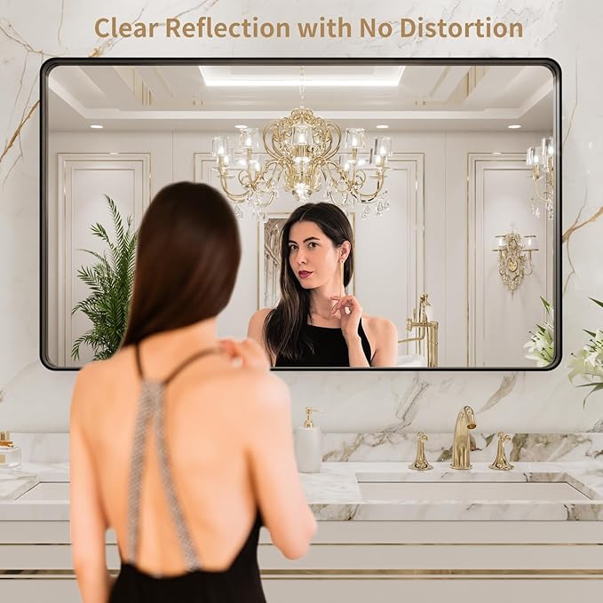 LOAAO 40X36 Inch Black Metal Framed Bathroom Mirror for Wall, Matte Black Bathroom Vanity Mirror Farmhouse, Anti-Rust, Tempered Glass, Hangs Horizontally or Vertically