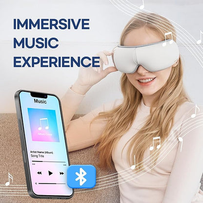 HubiCare Eye Massager with Heat, Vibration, and Music Helps Relieve Strain, Dark Circles, Dryness, and for Migraine Relief Relaxation and Better Sleep Valentines Day Gifts for Women/Men (White)