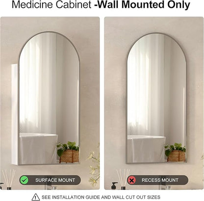 Arched Medicine Cabinets with Mirror,Wall Mounted Brushed Nickel Mirror Cabinet for Bathroom, Metal Edge,Arch Medicine Cabinet Mirror,Bathroom Mirror with Storage,16 x32 Inch