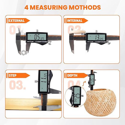 HARDELL Digital Caliper, Rechargeable 0-8 Inch Calipers Measuring Tool with Large LCD Screen, Inch/MM/Fraction, Stainless Steel, Auto-Off, Vernier Caliper Digital Micrometer