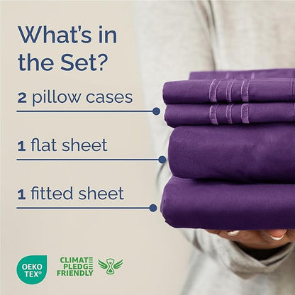 Full Size 4 Piece Sheet Set - Comfy Breathable & Cooling Bed Sheets Set - Hotel Luxury Bedding for Women, Men, Kids, Teens, Boys & Girls - Deep Pockets, Ultra-Soft, Wrinkle Free - Oeko-Tex - Purple