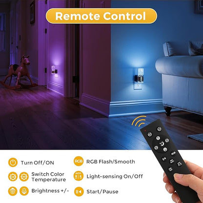 L LOHAS LED Night Light,[2-PACK] Dimmable Night Lights Plug into Wall with Remote Control, RGB Color Changing, Dusk to Dawn Sensor, Acrylic Bubble Nightlight for Bathroom