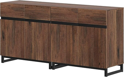 Wampat Modern TV Stand for up to 70 inch TVs, 2 in 1 Entertainment Center with Adjustable Shelves and Metal Base for Living Room, Bedroom, Brown