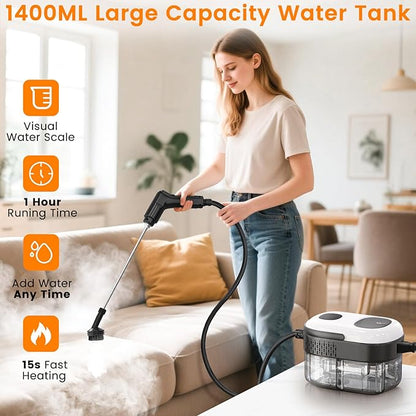 Pressurized Steam Cleaner, 3-Level Adjustable Handheld Steamer Cleaning for Home, 15s Fast Heat-Up & 47.3oz Tank, 2500W Multi-Surface Portable Steamer for Floor/Grout/Car/Kitchen & Bathroom