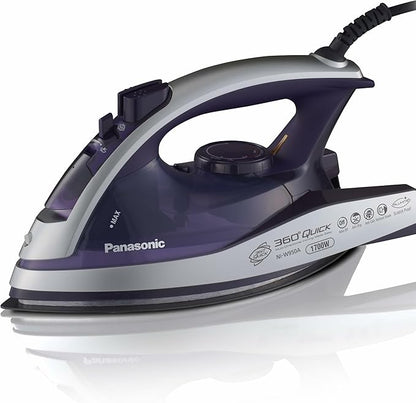 Panasonic Dry and Steam Iron with Alumite Soleplate, Fabric Temperature Dial and Safety Auto Shut Off – 1700 Watt Multi Directional Iron – NI-W950A, Purple