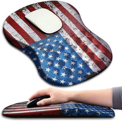 Hokafenle Ergonomic Mouse Pad Wrist Support with Massage Design, Wrist Rest Pain Relief Mousepad with Memory Foam&Non-Slip PU Base, Mouse Pads for Wireless Mouse & Desk (12x8 inch,USA Flag)