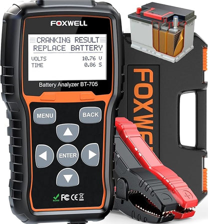 FOXWELL BT705 Car Battery Tester 24V 12V, Professional Automotive 100-2000CCA Battery Load Tester, Digital Cranking Charging System Alternator Analyzer for Heavy Duty Truck Boat Marine Shop Mechanic