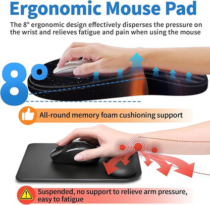 YIWEI Ergonomic Mouse Pad with Wrist Rest - Comfortable Office Mousepad with Memory Foam Wrist Support for Carpal Tunnel Relief, Mouse Pads with Non-Slip Base for Gaming and Home (Meteor)