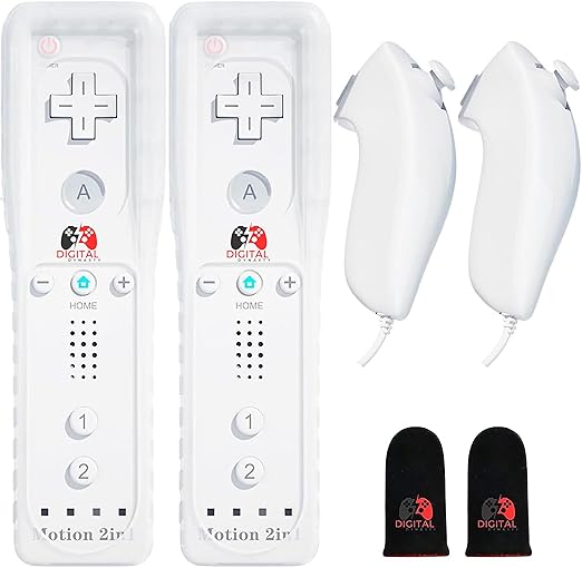 Digital Dynasty 2 Pack Motion Plus Wii Controller with Nunchuks - Wii Remote with Nunchuks Compatible with Nintendo Wii & Wii U (White)