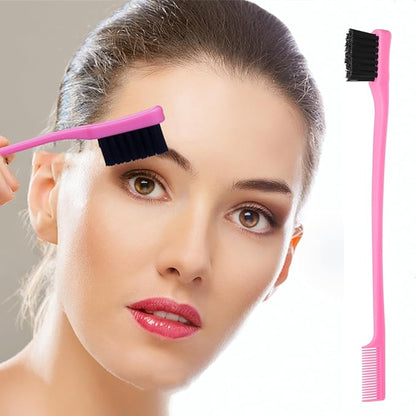 5Pcs Slick Back Brush Set with Topsy Tail Tool, Teasing Bristle, Rat Comb for Women & Girls Hair Styling, Flyaways Control and Edge Combing - Pink