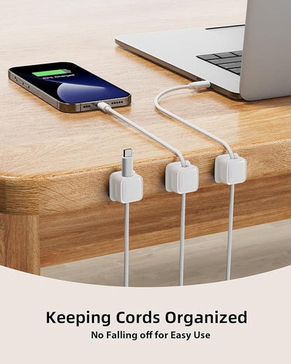 12 Pack Magnetic Cord Organizer Holder,Strong Adhesive Desk Cable Management Easy Open,Organize Phone Charging Cords Wire Holder Organizer Neatly for Home,Office,Car,Desk,Nightstand-White