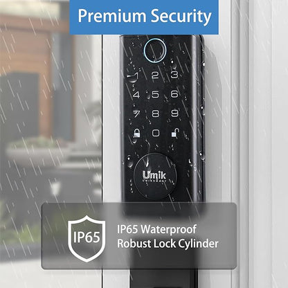 UMIK UMIKSMART Fingerprint Smart Door Lock with Heavy Duty Handleset, Keyless Entry Door Lock, Electronic Keypad Deadbolt Locks, App Control for Front Door, Home (Matte Black)