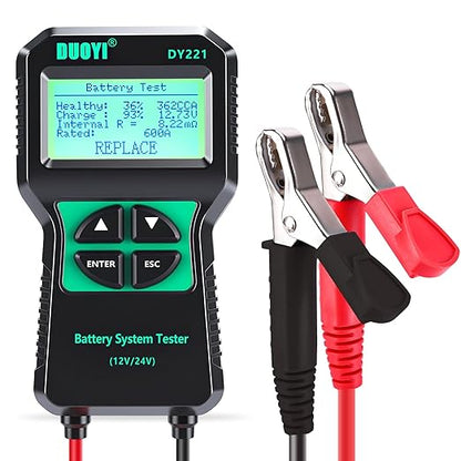 DUOYI DY221 Car Battery Tester, 12V 24V Digital Automotive Alternator Meter Diagnostic Tool,100-2000 CCA Load Capacity, Charging & Cranking Analyzer for Cars, Trucks, Motorcycles, Vans, RVs, Boats...