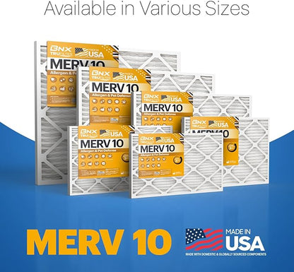BNX TruFilter 18x20x1 MERV 10 (2-Pack) AC Furnace Air Filter - MADE IN USA - Pleated Air Conditioner HVAC AC Furnace Filters - Removes Odor, Mold, Bacteria, Smoke