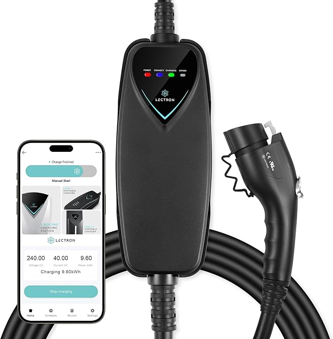 Lectron Level 2 J1772 Charger (WiFi Version) - 240V, 40 Amp, NEMA 14-50 Plug, 16 ft Extension Cord - Portable Electric Car Charger for J1772 Evs