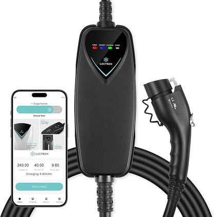 Lectron Level 2 J1772 Charger (WiFi Version) - 240V, 40 Amp, NEMA 14-50 Plug, 16 ft Extension Cord - Portable Electric Car Charger for J1772 Evs